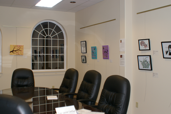 Credit Union Art Show - My drawings and Michelle's paintings and photos hanging in the meeting room
